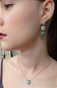 Colar E Brinco Banhado A Ouro 18k Semijoia De Esmeralda Matriz ou Beriba