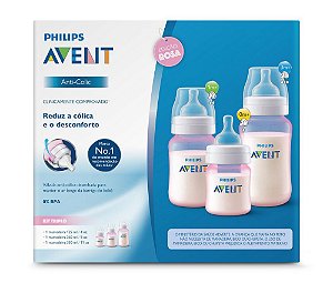 Mamadeira Kit Anti-colic 125ml + 260ml + 330ml – Philips Avent Rosa