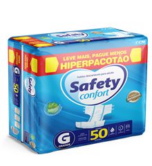 Fraldas Descartáveis Adulto Safety Confort HIPERPACOTÃO - Tamanho G - 50 Unidades