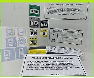 Kit Adesivos Caminhão Volvo / Selos Informativos Cabine e Para-brisa / Compatível para Linha de Caminhões Volvo