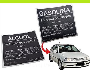 ADESIVO PORTINHOLA DO TANQUE GOL G3 GTI ARO 15 / MEDIDA E PRESSÃO DOS PNEUS / ÁLCOOL OU GASOLINA