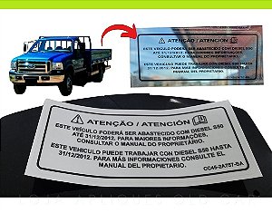 ADESIVO PARA-BRISA CAMINHÃO FORD F-4000, CARGO 816, 819 / SELO INFORMATIVO DE ABASTECIMENTO DIESEL