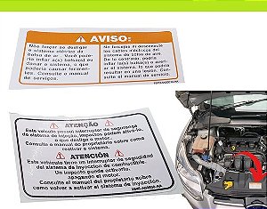 ADESIVOS FOCUS INFORMATIVOS / INTERRUPTOR DESLIGAMENTO DO MOTOR E BOLSA DE AR