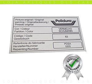 ADESIVO VERMELHO SCHUMANN POLIDURA / COR PINTURA LINHA CHEVROLET / SELO DA LATARIA