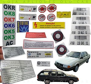 KIT ADESIVOS SANTANA E QUANTUM 91 a 95 / SELOS INFORMATIVOS MOTOR, COFRE, VIDROS E LATARIA
