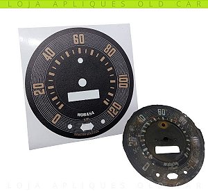 ADESIVO VELOCÍMETRO PAINEL FUSCA 50 A 66 / APLIQUE MODELO HORASA 120KM / PRETO-BEJE