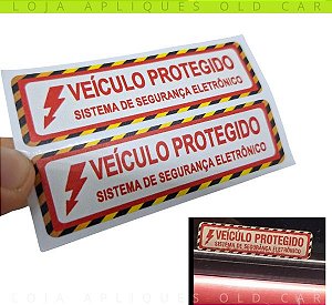 PAR ADESIVOS VEÍCULO PROTEGIDO SISTEMA DE SEGURANÇA ELETRÔNICO /  SELOS DE ÉPOCA / COLAGEM EXTERNA VIDRO OU LATARIA