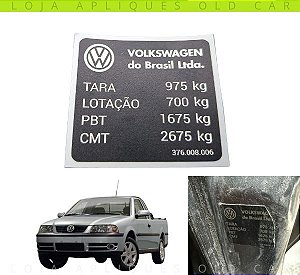 ADESIVO CAPACIDADE DA CAÇAMBA SAVEIRO G3 FLEX / SELO DA CARGA TARA E LOTAÇÃO
