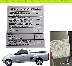 ADESIVO PESO CAPACIDADE CAÇAMBA MONTANA / ADESIVO PORTA MOTORISTA LINHA 2003 A 2010
