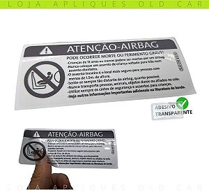 ADESIVO ATENÇÃO AIRBAG PODE OCORRER MORTE OU FERIMENTO GRAVE / TEXTO PRETO / PARA-BRISA LINHA VOLKSWAGEN
