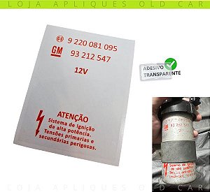ADESIVO BOBINA BOSCH 095 GM / COMPATÍVEL LINHA KADETT, IPANEMA, MONZA, ASTRA, OMEGA / VINIL TRANSPARENTE