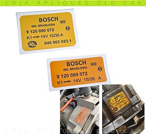 KIT ADESIVOS ALTERNADOR BOSCH FUSCA ITAMAR / ETIQUETAS APLICAÇÃO ALTERNADOR