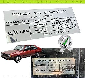 ADESIVO PRESSÃO DOS PNEUMÁTICOS / PASSAT GTS POINTER / MEDIDA DOS PNEUS 185/60 R14 / ADESIVO VÃO DE PORTA