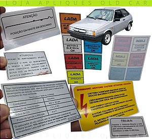 KIT ADESIVOS LADA SAMARA / KIT 12 SELOS INFORMATIVOS PARA RESTAURAÇÃO / COFRE, CAPO, FILTRO, FRENTE E PARA-BRISA