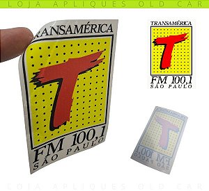 ADESIVO RÁDIO TRANSAMÉRICA FM SÃO PAULO / DECORATIVO DE ÉPOCA DÉCADA DE 80, 90 / COLAGEM INTERNA NO VIDRO 10x6,5CM