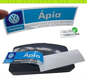 ADESIVO DECORATIVO CONCESSIONÁRIA VOLKSWAGEN APIA IMPORTS / VINIL TRANSPARENTE COLAGEM INTERNA / ADESIVO DE ÉPOCA