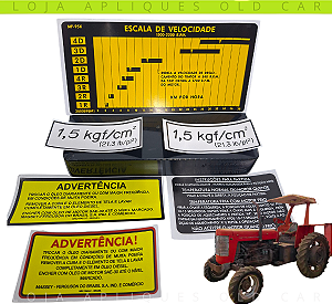ADESIVOS TRATOR MASSEY FERGUSON 95X / KIT 6 SELOS INFORMATIVOS / CABINE, PAINEL, RODA E FILTRO