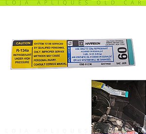 ADESIVO HARRISON AR CONDICIONADO S10, BLAZER / SELO ESPECIFICAÇÕES DO GÁS REFRIGERANTE