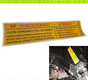 ADESIVO AR CONDICIONADO S10, BLAZER / SELO INFORMATIVO DO REFRIGERANTE R134a / COLAGEM COMPRESSOR COFRE DO MOTOR