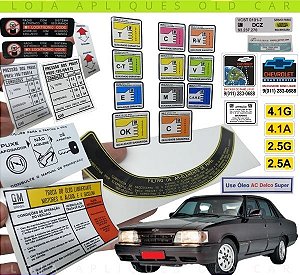 Kit Completo de Adesivos Opala Comodoro / Diplomata  4cil e 6cil / Selos Informativos de Fábrica
