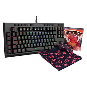 Teclado Mecânico Gamer Redragon BroadSword Pro RGB, Switch Blue, K588RGB-PRO + Brinde Sleeping Box