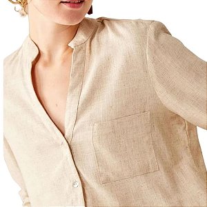 Camisa Feminina  Gola Padre Linho Cru Manga Longa