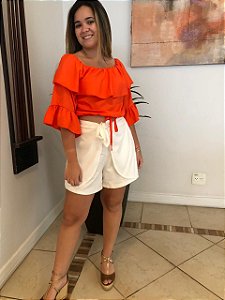 Blusa Cropped Ombro a Ombro Detalhes Babado