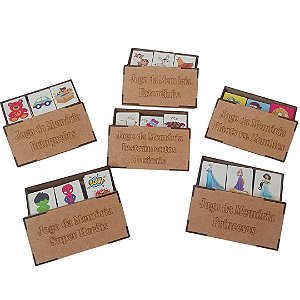 Kit Jogo da Memória de Mesa - 6 Jogos em MDF colorido + Cx
