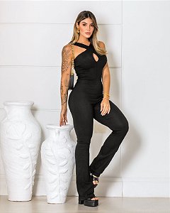 MACACÃO DECOTE CRUZADO DE BENGALINE