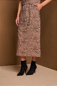 SAIA LONG MIDI YEXX BORDADA COM BOLSOS,TECIDO ALGODÃO