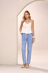 CALÇA FEMININA RETA DETALHE BOLSO YEXX LAVAGEM