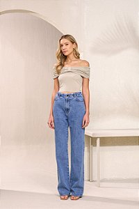 CALÇA FEMININA WIDE LEG YEXX AZUL MÉDIO