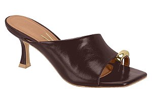 SANDÁLIA VIZZANO SALTO FINO BICO QUADRADO APLIQUE DOURADO DEDO