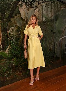 VESTIDO PESPONTADO COM MANGA CURTA EM ALFAIATARIA