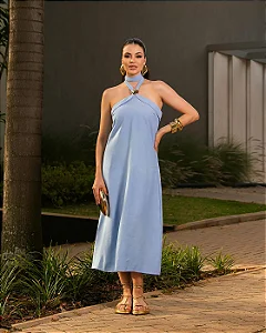 VESTIDO LONG MIDI DETALHE DOURADO