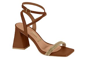 SANDÁLIA VIZZANO SALTO BLOCO TIRAS STRASS DOURADO