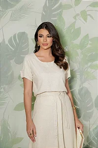 BLUSA MANGA CURTA NO TECIDO LINHO