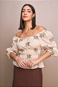 BLUSA FEMININA MANGA 7/8 COM DRAPEADO YEXX