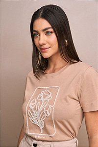 BLUSA FEMININA MANGA CURTA YEXX BORDADO FLOWER