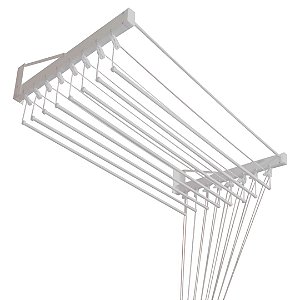 Varal De Parede Individual 100cm x 12 Varetas - Em Alumínio Branco - Varaltop