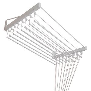 Varal De Parede Individual 120cm x 12 Varetas - Em Alumínio Branco - Varaltop