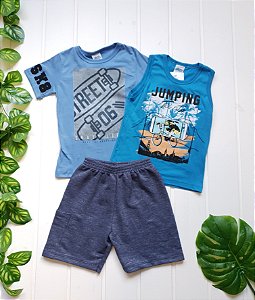Conjunto Infantil Masculino - Regata + Camiseta + Bermuda - Combo 3 peças