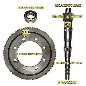 Kit Coroa Pinhão Rolamento GM F17 73x15x27 4,87 6Marcha Genu