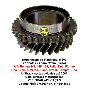 Engrenagem 3ª M 27 Dentes Palio Uno Marea Tempra Tipo Até 01
