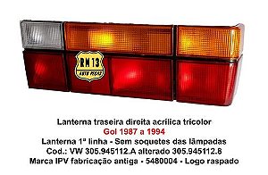 Lanterna Traseira Dir. Gol Quadrado 87 A 94 Ipv Antiga Nova