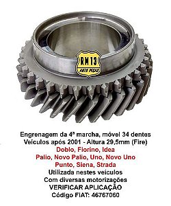 Engrenagem 4ª M 34 Den Palio Uno Doblo Idea Punto Stilo Fire