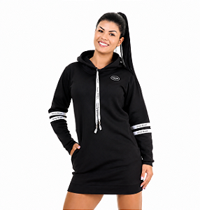 Moletom Longline com capuz Preto