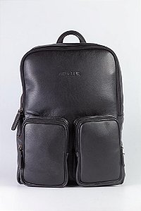 Mochila 2 Bolsos de Couro Preto