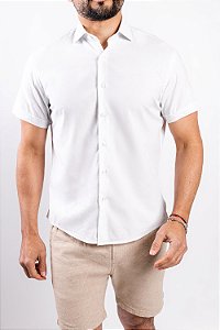 Camisa Linho Branco Manga Curta
