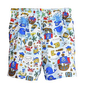 Short com Fralda Embutida Reutilizável Pirata Multicolorido